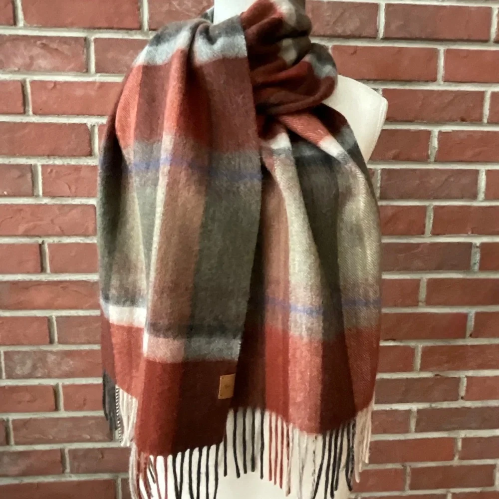 NWT Beymen Club 100%Wool Plaid Fringed Scarf 12”x72” NEW